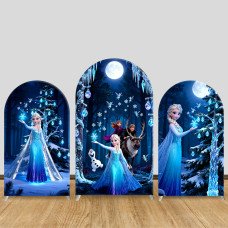 JY1091  Frozen Elsa Moonlit Magic Arch Backdrop Cover, Elastic Fabric Background for Girls Winter Party