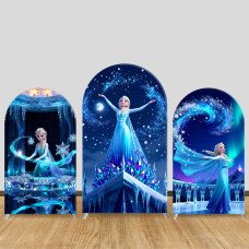 JY1092  Frozen Elsa Ice Castle Arch Backdrop Cover, Elastic Fabric Background for Princess Birthday Party