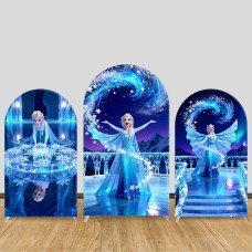 JY1096  Frozen Elsa Ice Storm Arch Backdrop Cover, Elastic Fabric Background for Super Themed Party