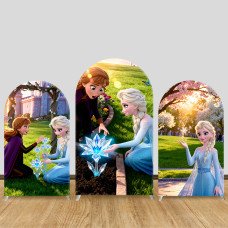 JY1097  Frozen Elsa & Anna Spring Magic Arch Backdrop Cover, Elastic Fabric Background for Girls Birthday Party