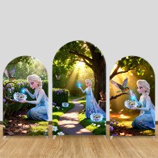 JY1097  Frozen Elsa Forest Fairy Arch Backdrop Cover, Elastic Fabric Background for Nature Party