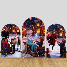 JY1098  Frozen Elsa New Year Sleigh Ride Arch Backdrop Cover, Elastic Fabric Background for Winter Holiday Party