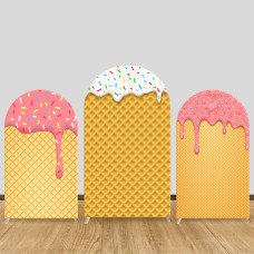 JY102  Ice Cream Waffle Cone Arch Backdrop Cover Elastic Fabric Sweet Treats Kids Birthday Party Decoration