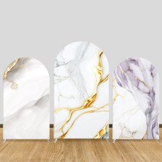 JY105   White Gold Purple Marble Arch Backdrop Cover Elastic Fabric Luxury Wedding Event Decoration