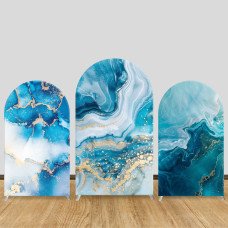 JY107  Blue Gold Marble Arch Backdrop Cover Elastic Fabric Luxury Wedding Event Decoration
