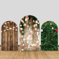 JY111  Wood String Light Christmas Tree Arch Backdrop Cover Elastic Fabric Rustic Holiday Party Decoration
