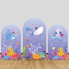 JY113  Cartoon Ocean Animals Arch Backdrop Cover Elastic Fabric Underwater Themed Kids Birthday Party Decoration