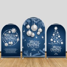 JY114  Navy Blue Silver Ball Merry Christmas Arch Backdrop Cover Elastic Fabric Luxury Holiday Party Decoration