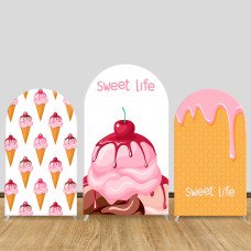 JY117  Ice Cream Sweet Life Arch Backdrop Cover Elastic Fabric Pink Cherry Waffle Cone Kids Birthday Party Decoration
