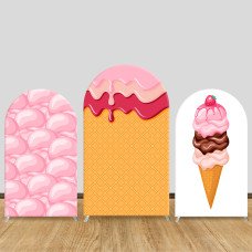JY117  Melting Ice Cream Arch Backdrop Cover Elastic Fabric Pink Drip Waffle Cone Kids Birthday Party Decoration