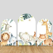 JY131 Watercolor Safari Animals Arch Backdrop Cover Elastic Fabric Boho Jungle Kids Birthday Baby Shower Decoration