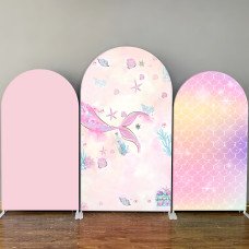 JY134 Mermaid Tail Scale Arch Backdrop Cover Elastic Fabric Pink Underwater Kids Birthday Baby Shower Decoration