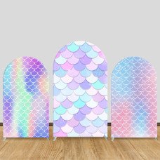 JY140 Rainbow Gradient Mermaid Scale Arch Backdrop Cover Elastic Fabric Underwater Themed Kids Birthday Baby Shower Decoration
