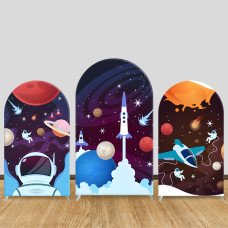 JY144  Space Rocket Astronaut Arch Backdrop Cover Elastic Fabric Galaxy Themed Kids Birthday Party Decoration