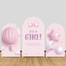 JY145  Pink It's a Girl Arch Backdrop Cover Elastic Fabric Balloon Themed Baby Shower Decoration