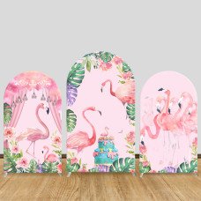 JY146  Flamingo Birthday Cake Arch Backdrop Cover Elastic Fabric Tropical Themed Kids Birthday Party Decoration