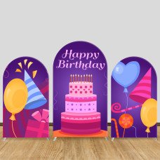 JY147  Purple Pink Birthday Cake Balloon Arch Backdrop Cover Elastic Fabric Kids Birthday Party Decoration