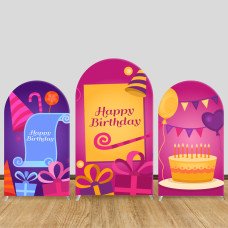 JY147  Pink Purple Birthday Gift Bunting Arch Backdrop Cover Elastic Fabric Kids Birthday Party Decoration