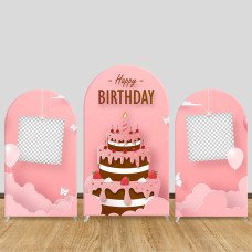 JY148  Pink Strawberry Birthday Cake Arch Backdrop Cover Elastic Fabric Girls Birthday Party Decoration