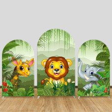 JY149  Cartoon Jungle Animals Arch Backdrop Cover Elastic Fabric Safari Themed Kids Birthday Party Decoration