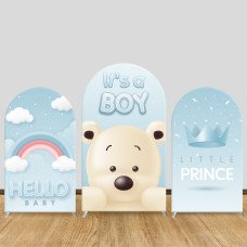 JY151  Blue Teddy Bear It's a Boy Arch Backdrop Cover Elastic Fabric Little Prince Baby Shower Decoration