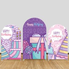 JY152  Purple Pink Candy Birthday Arch Backdrop Cover Elastic Fabric Sweet Treats Kids Birthday Party Decoration