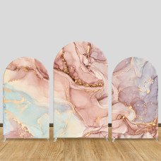 JY154  Pink Blue Gold Marble Arch Backdrop Cover Elastic Fabric Luxury Wedding Event Decoration