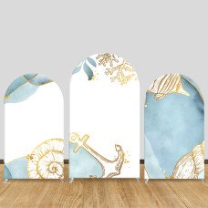JY156  Watercolor Ocean Anchor Shell Arch Backdrop Cover Elastic Fabric Nautical Themed Party Decoration