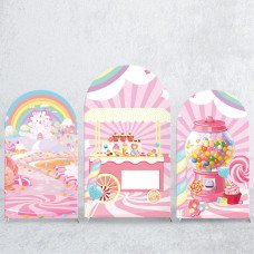 JY158  Rainbow Candy Castle Arch Backdrop Cover Elastic Fabric Sweet 1st Birthday Baby Shower Decoration