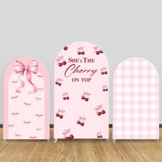 JY160  Pink Cherry Bow She's The Cherry On Top Arch Backdrop Cover Elastic Fabric Sweet Girls Birthday Decoration