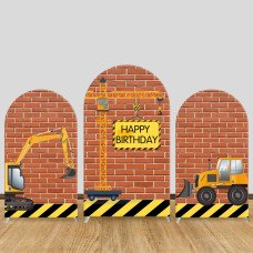 JY161  Construction Vehicle Excavator Arch Backdrop Cover Elastic Fabric Happy Birthday Kids Party Decoration