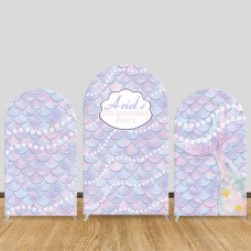 JY162  Mermaid Ariel Scale Arch Backdrop Cover Elastic Fabric Custom Name 5th Birthday Party Decoration