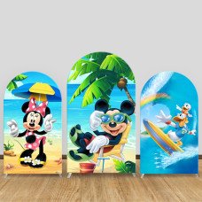 JY163  Summer Mickey Minnie Surf Arch Backdrop Cover Elastic Fabric Tropical Beach Kids Birthday Decoration