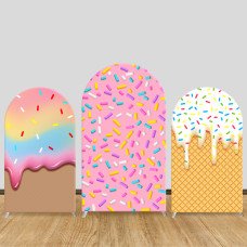 JY165  Ice Cream Waffle Cone Arch Backdrop Cover Elastic Fabric Sweet Treats Kids Birthday Party Decoration
