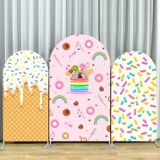 JY166  Ice Cream Rainbow Cake Arch Backdrop Cover Elastic Fabric Sweet Girls Birthday Baby Shower Decoration