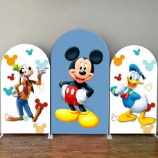 JY171  Mickey Mouse Goofy Donald Duck Arch Backdrop Cover Elastic Fabric Disney Kids Birthday Baby Shower Decoration
