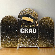 JY178  Black Gold Glitter Graduation Cap Congrats Grad Arch Backdrop Cover Elastic Fabric Graduation Party Decoration