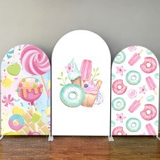 JY180  Watercolor Candy Ice Cream Donut Arch Backdrop Cover Elastic Fabric Sweet Treats Kids Birthday Decoration