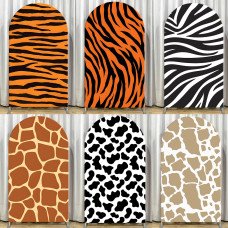 JY184  Animal Print Tiger Zebra Giraffe Arch Backdrop Cover Elastic Fabric Safari Themed Party Decoration