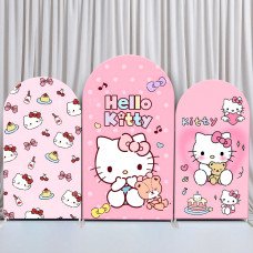 JY186  Pink Hello Kitty Sweet Treats Arch Backdrop Cover Elastic Fabric Girls Birthday Party Decoration