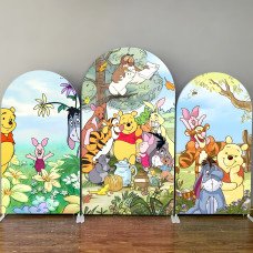 JY189  Winnie the Pooh Forest Party Arch Backdrop Cover, Cute Elastic Fabric Backdrop for Kids Birthday Baby Shower Party Decor