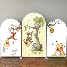 JY190  Minimalist Winnie the Pooh Quote Arch Backdrop Cover, Cute Elastic Fabric Backdrop for Kids Birthday Baby Shower Party Decor