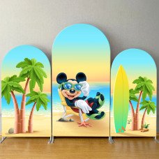 JY191  Mickey Mouse Beach Vacation Arch Backdrop Cover Elastic Fabric Tropical Summer Kids Birthday Party Decoration