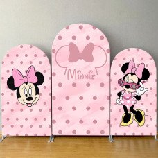 JY196  Pink Polka Dot Minnie Mouse Arch Backdrop Cover Elastic Fabric Girls Birthday Baby Shower Decoration