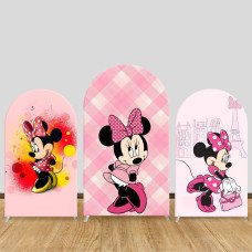 JY199-1  Pink Gingham Minnie Mouse Arch Backdrop Cover Elastic Fabric Sweet Girls Birthday Party Decoration