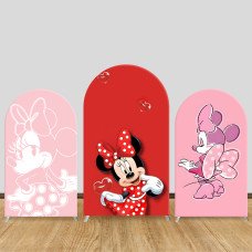 JY199-1 Red Dress Minnie Mouse Love Heart Arch Backdrop Cover Elastic Fabric Romantic Girls Birthday Decoration