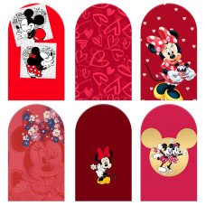 JY199-1 Mickey Minnie Mouse Red Love Heart Arch Backdrop Cover Elastic Fabric Valentine's Day Birthday Decoration