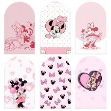 JY199-2 Pink Minnie Mouse Love Heart Balloon Arch Backdrop Cover Elastic Fabric Girls Birthday Baby Shower Decoration