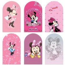 JY199-2 Pink Minnie Mouse MINNIE Glitter Arch Backdrop Cover Elastic Fabric Girls Birthday Party Decoration