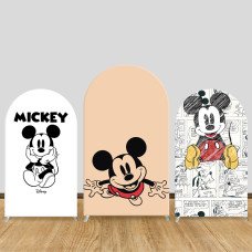 JY200-1 Mickey Mouse Black White Comic Arch Backdrop Cover Elastic Fabric Cartoon Kids Birthday Decoration